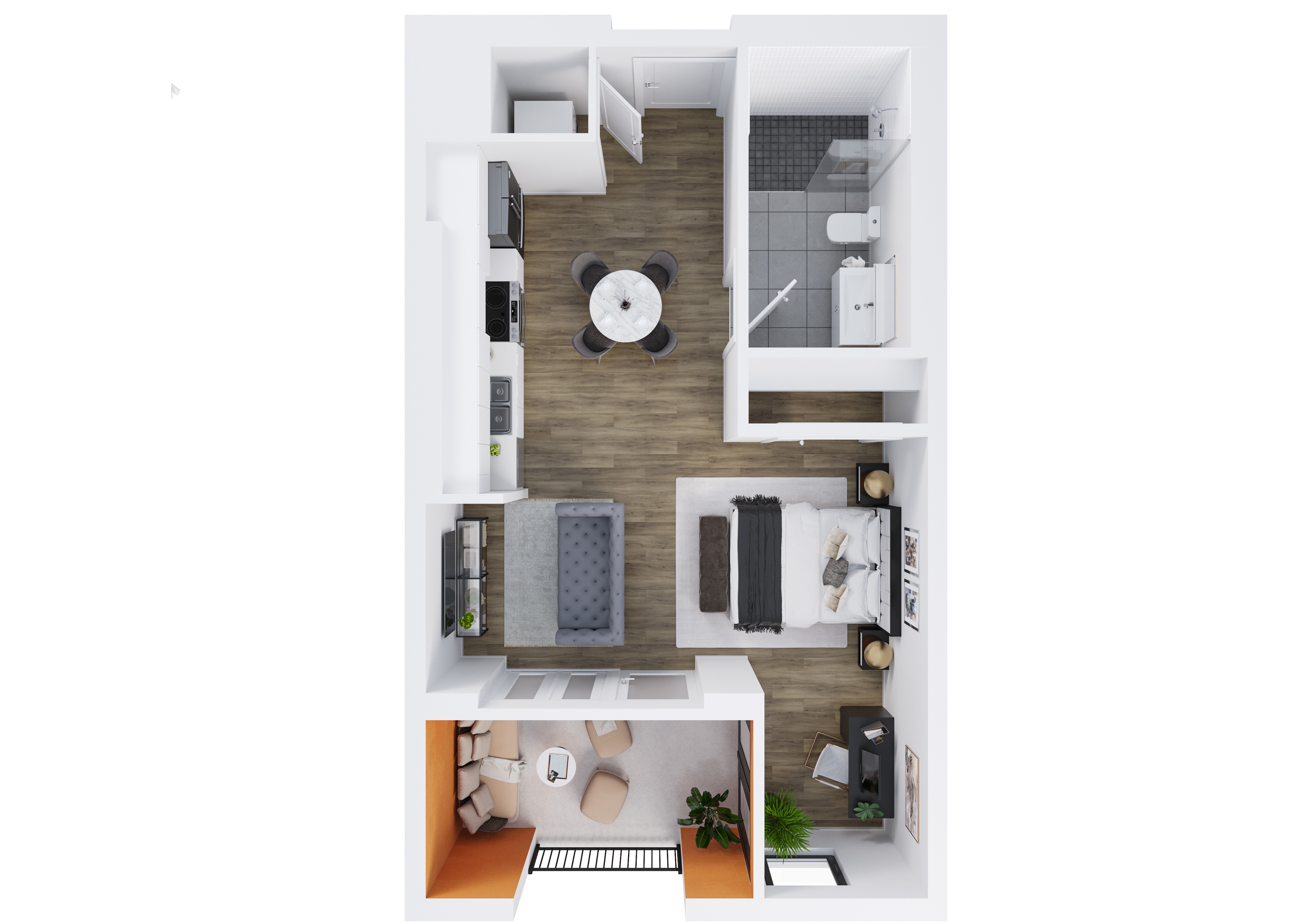 Floor plan for studio, 1 bath, 480 sqft
